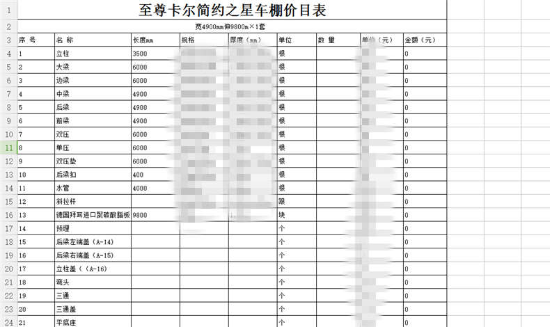 汽车停车棚及雨棚工程预算清单怎么做